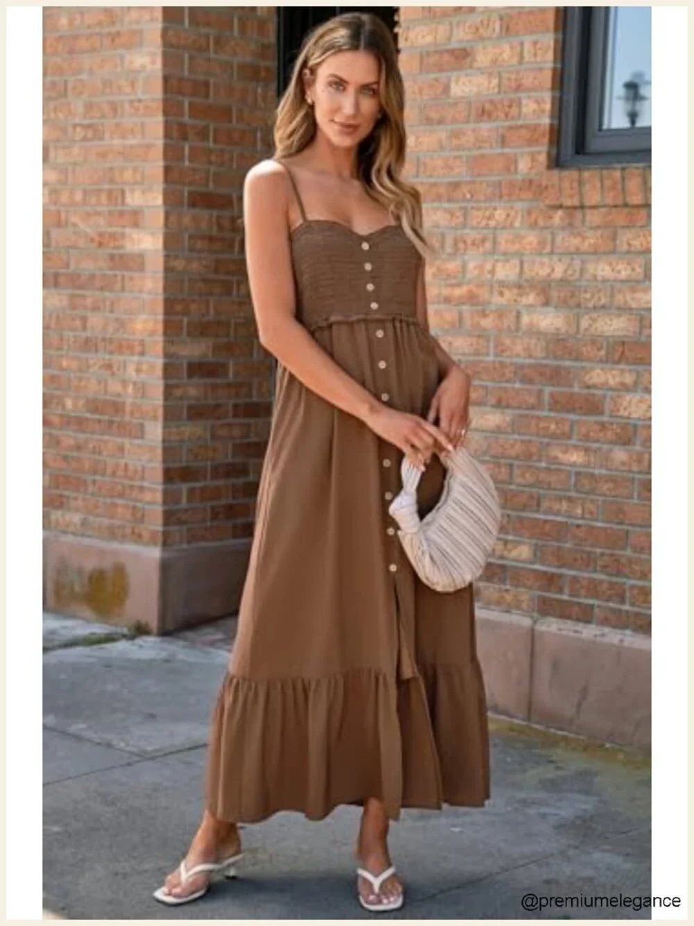 Sleeveless Spaghetti Strap Smocked Button Down Maxi Dress with Pockets - Picture 4 of 6